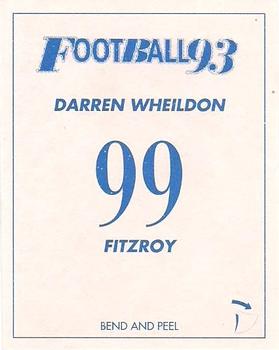 1993 Select AFL Stickers #99 Darren Wheildon Back
